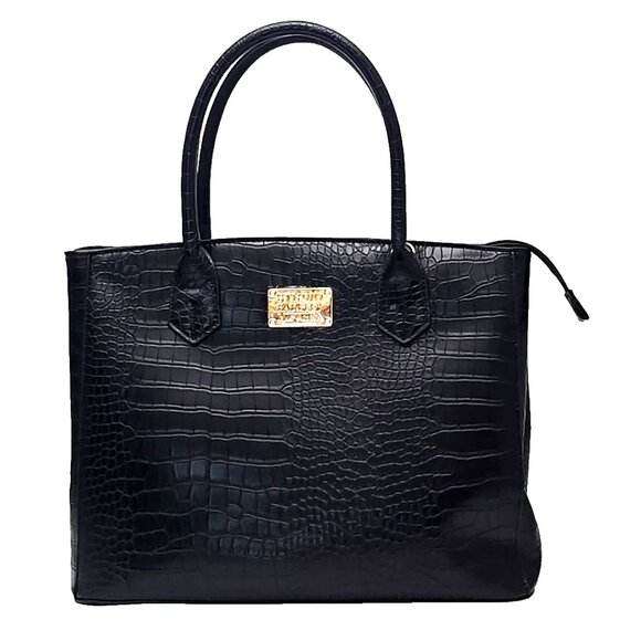 Studio Badgley Mischka Large Vegan Croc Embossed Top Zip Side Snaps Leather Bag - Picture 1 of 12